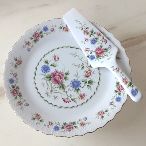 VTG ANDREA by SADEK Spring Nigh 2pc Pedestal Cake Plate and Server - Picture 1 of 10